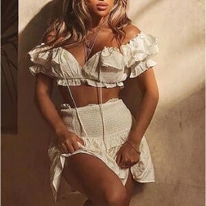 Fashion Nova Ivory Ruffle Crop Set